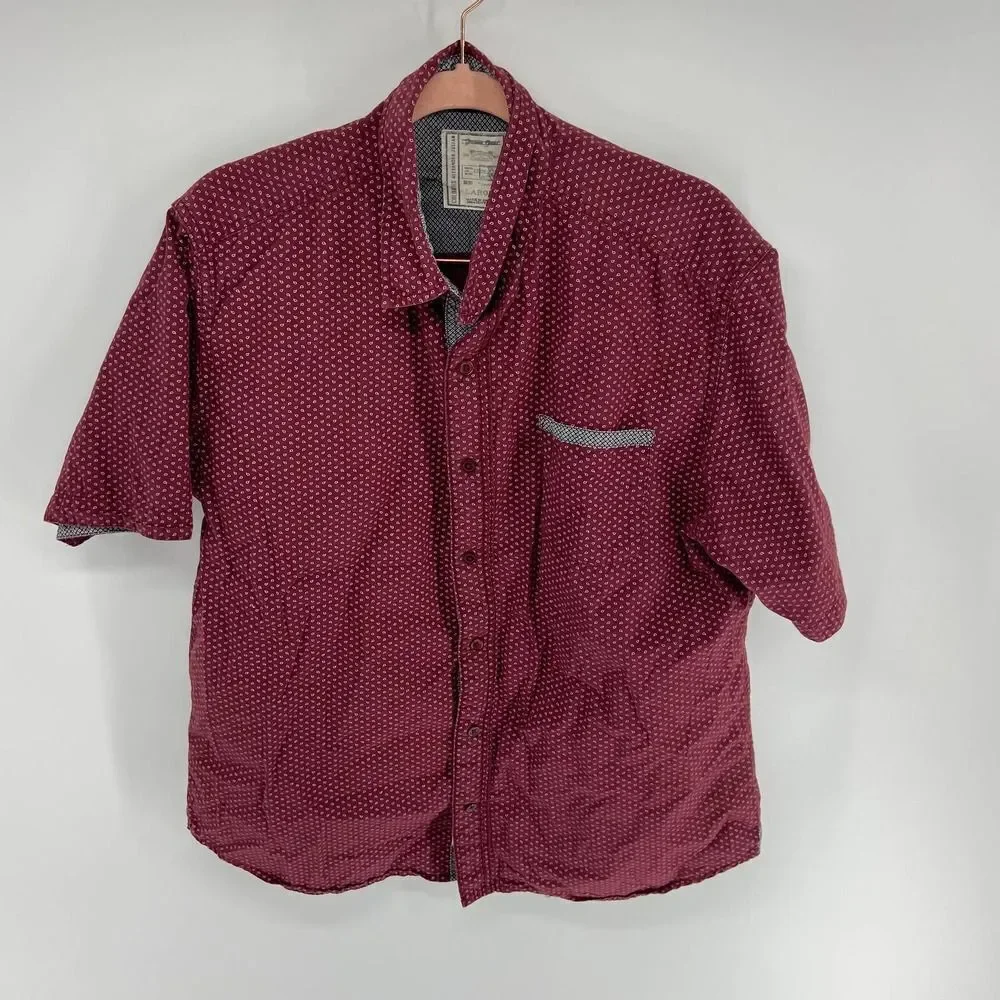 Alexander Julian Maroon White dot short sleeve button down shirt Mens Large